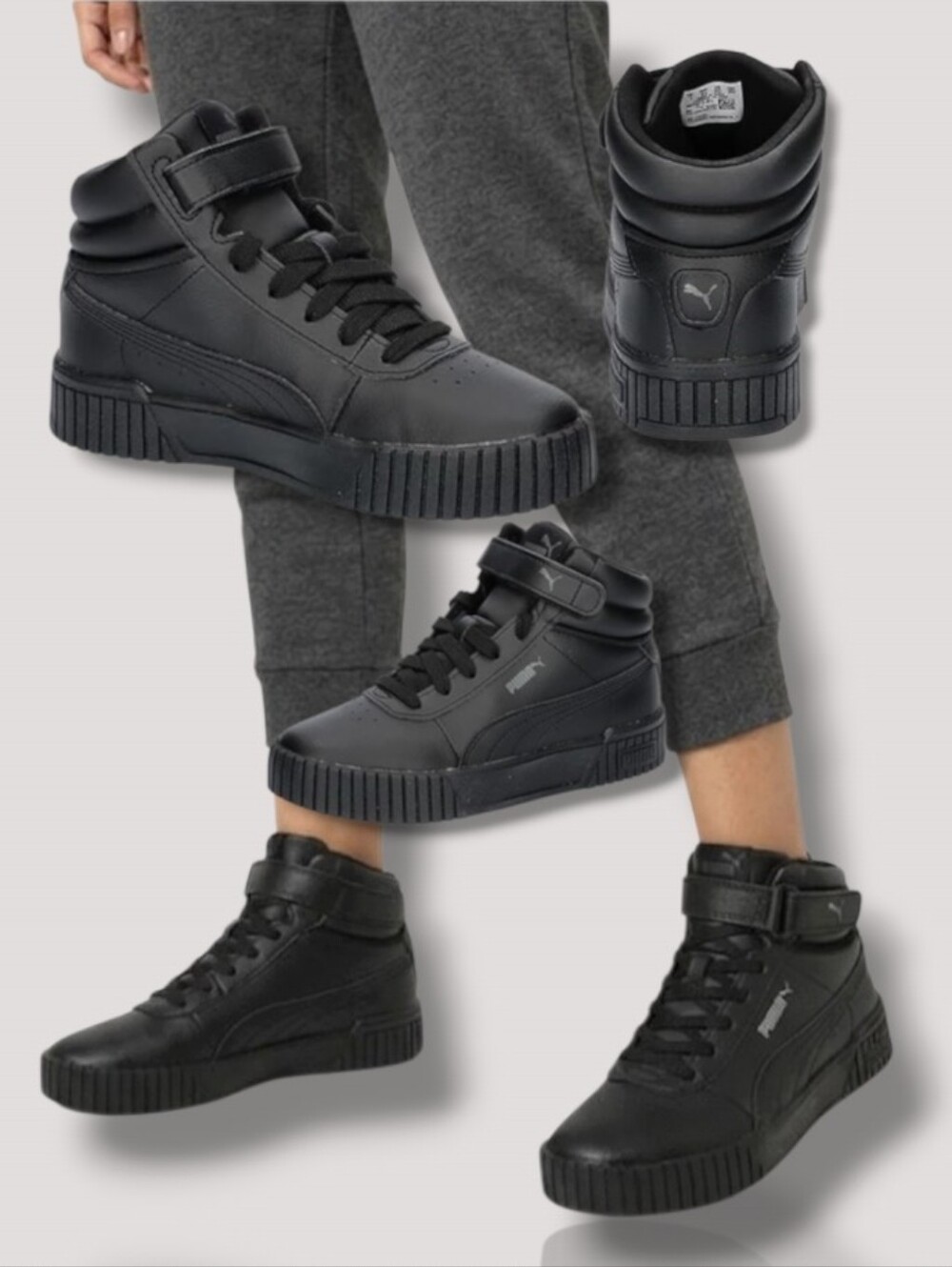 PUMA Carina 2.0 Mid Women's Arhletic Black Leather Sneakers - Picture 1 of 16